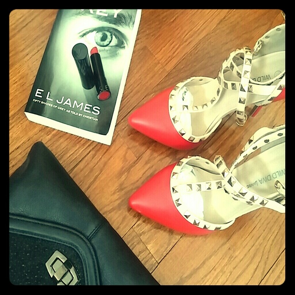 Wild Diva Shoes - Red and Cream studded heels